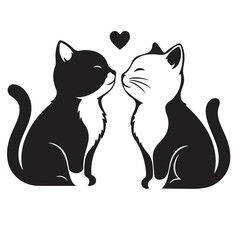 Silhouette of Two Cats in Love with Heart Minimal Vector Illustration of Romantic Companionship