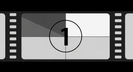 A black and white film countdown leader with the number one prominently displayed