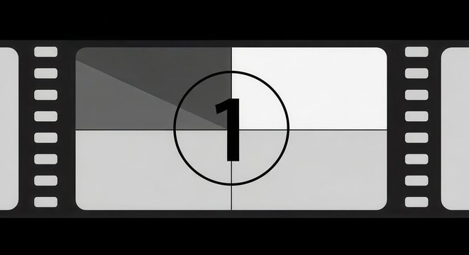 A black and white film countdown leader with the number one prominently displayed