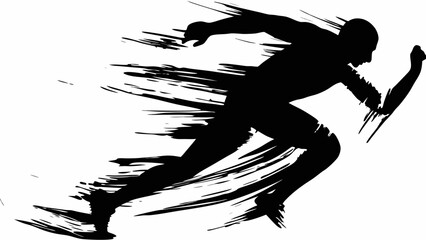 Silhouette of a runner in motion with brushstroke effect showing speed and dynamic energy in black and white