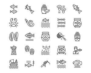 Fish and Seafood Line Vector Icons