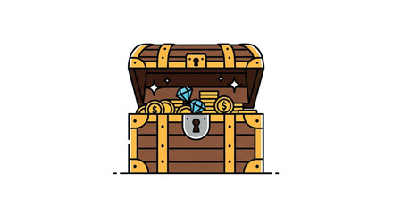 Treasure Chest Filled With Gold Coins and Jewels.