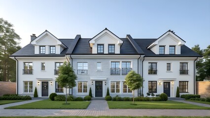 Modern Luxury Townhouse Row with Symmetrical Architecture and Beautiful Landscaping