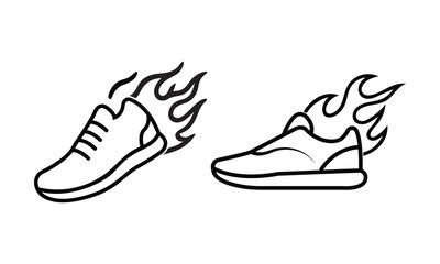 Running Shoes with Flames Vector Icon – Fast Sneakers Line Art