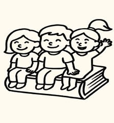 kids sitting on the gaints book