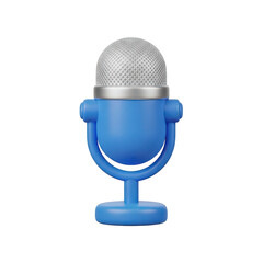 3d blue and silver microphone icon isolated on transparent background