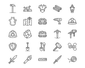 Mining And Crafting Line Vector Icons