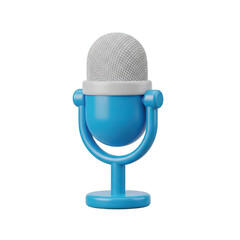 3d blue and white microphone icon isolated on transparent background