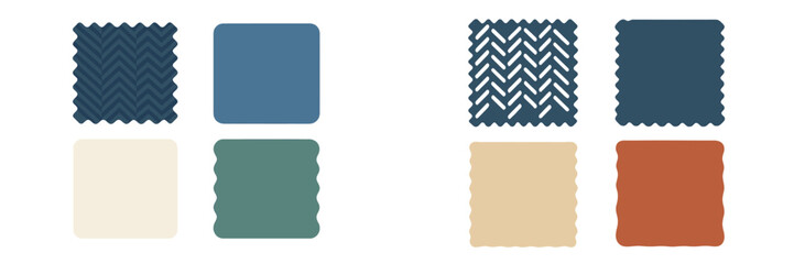 Diverse decorative color swatches with wavy edges for textile and interior design applications