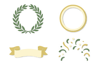 Obraz premium Decorative elements: laurel wreath, ribbon, circle frame, confetti