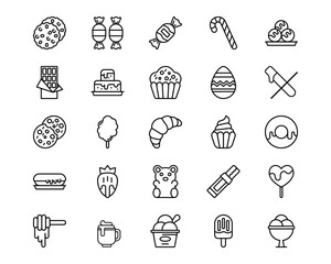 Sweets and Candies Line Vector Icons