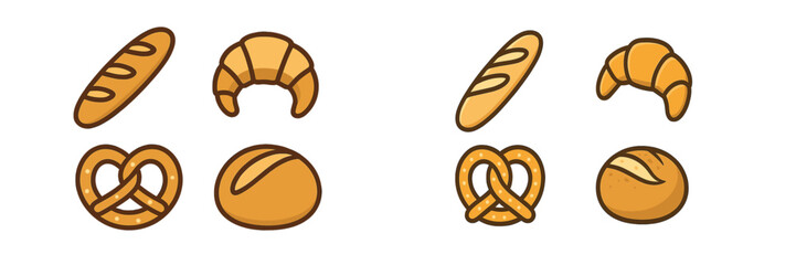 Collection of assorted baked goods including baguettes, croissants, pretzels, and rolls