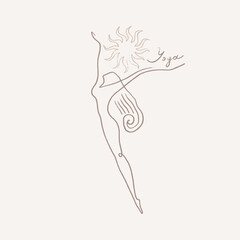Yoga Pose Silhouette with Sun and Script Minimalistic Logo Sun Vector Clip-art