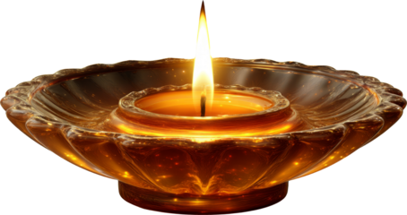 Serene glowing oil lamp with golden flame for spiritual festival