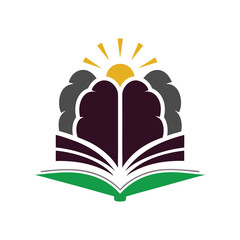 Open Book with Brain and Rising Sun – Symbol of Knowledge, Growth, and Enlightenment