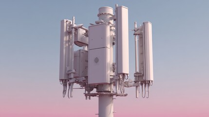 Modern Communication Tower Structure Against Soft Pastel Sky