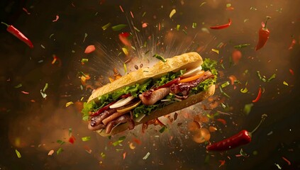 Tasty Fastmeal Sandwich, Fresh Vegetable Sub Bread, Healthy Snack.