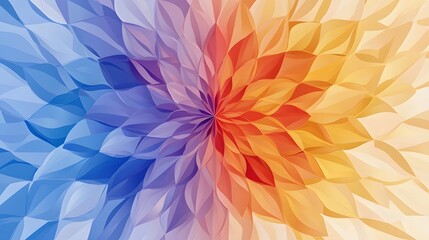The image displays an abstract floral design split with cool blue tones on the left transitioning to warm orange shades on the right, creating a vibrant, eye-catching effect.