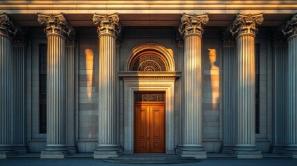 Obraz premium Classic stone building facade with columns and doorway