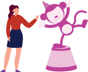 girl is standing with dancing monkey