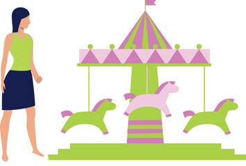 Girl watching kids horse swings