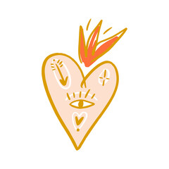 Obraz premium Bohemian Pink Heart with Crown and Eye Symbols Vector Clipart