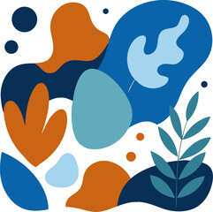 Abstract wall art vector organic shape with blue