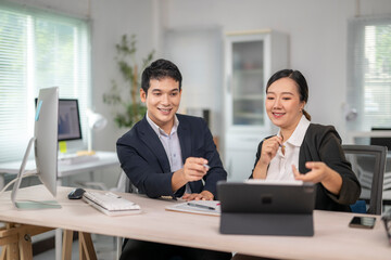 Business people working and having a meeting in office using tablet