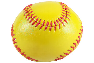 Shiny Yellow Softball With Red Stitching
