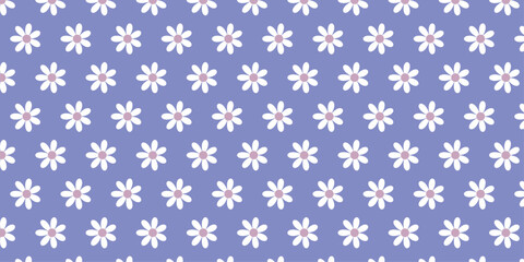 Seamless pattern with blue floral snowflake decoration, a vector holiday illustration for a winter fabric design. colorful floral pattern. chamomile cartoon flowers and elegant fashionable stripes