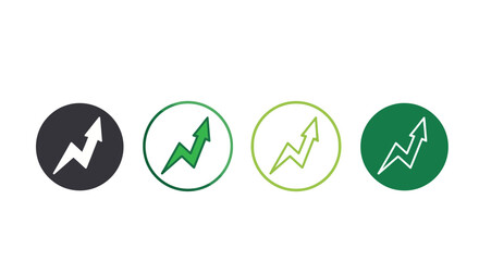 Four circular icons showing an upward trending arrow in varying colors and styles.
