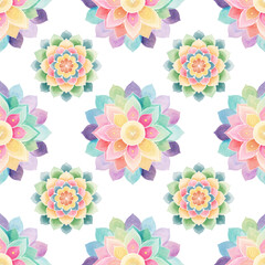 Vibrant Rainbow Mandalas on Black Background, Watercolor Style, Serene and Colorful Floral Design