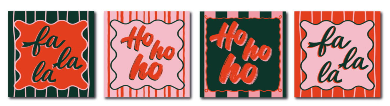 DOLCE VITA CHRISTMAS LETTERING CARDS SET WITH RETRO FESTIVE QUOTES "HO HO HO" AND "FA LA LA" - TRENDY COQUETTE AND DOLCE VITA STYLE