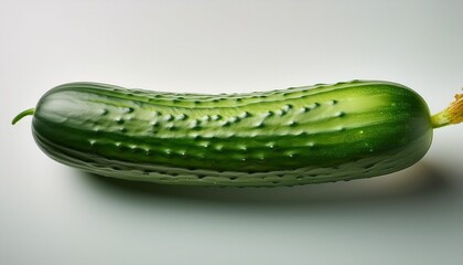 A Single Cucumber Rests In The Center Of A White Surface Displaying Its Smooth Vibrant Green Skin And Unique Texture Ideal For Culinary Uses And Healthy Eating