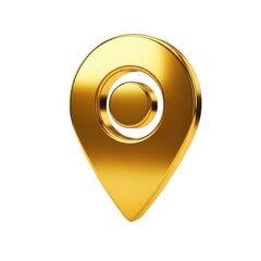 Shiny golden location pin icon isolated on white background