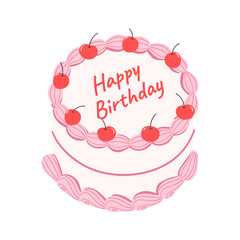 Vintage retro pink birthday cake for celebration, party, birthday cards design. Coquette aesthetic.