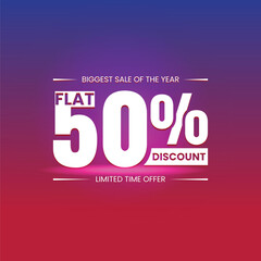 Flat 50% Discount Offer Banner Design | Vector Illustration for Sale Promotions