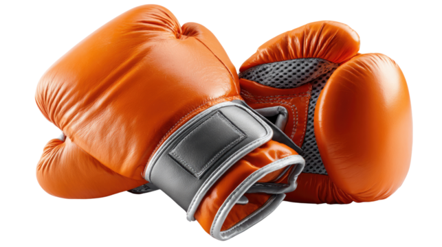 Orange Boxing Gloves: A striking pair of orange boxing gloves, expertly crafted, poised and ready for action, embodying the essence of strength and athleticism.