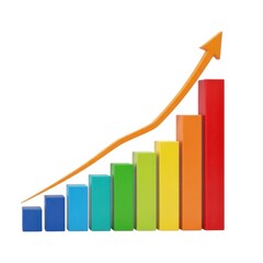 Colorful bar chart showing upward trend isolated on white background