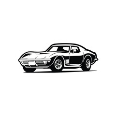 Classic sport american muscle car monochrome silhouette vector isolated illustration