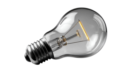 Illuminating Idea: A close-up shot of a clear glass light bulb, highlighting its delicate internal filaments and the promise of a bright idea.