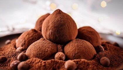 A Delicious Pile Of Cocoa Chocolate Truffles Coated In Rich Cocoa Powder Perfect For Dessert Lovers And Gourmet Enthusiasts Ideal For Culinary Presentations Or Sweet Recipes