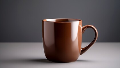 A Chocolate Brown Mug Mockup Isolated On A Neutral Grey Backdrop Featuring A Centered Position That Brings Out Its Rich Brown Shade And Glossy Finish