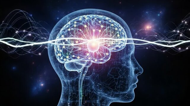 Exploration of Neural Connections: A Visual Journey Through the Brain and Its Electric Pulses Representing Thought and Consciousness in a Cosmic Setting