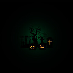 Halloween background with scary pumpkins,cemetery, grvestone,candles and tree. Vector illustration.