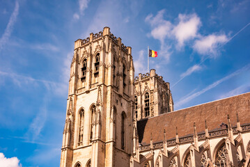 View to cathedral in Brussels city, Belgium