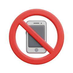 3d no phone sign with red circle isolated on transparent background