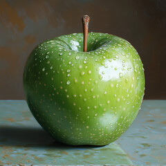 green apple with water drops