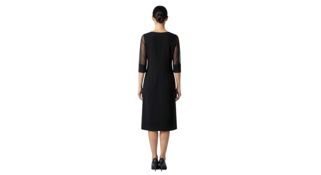 Woman in black dress from behind isolated on transparent background - Powered by Adobe