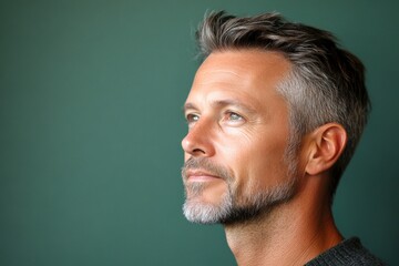 Fototapeta premium Green solid background. Conceptual art of style for aging men. A